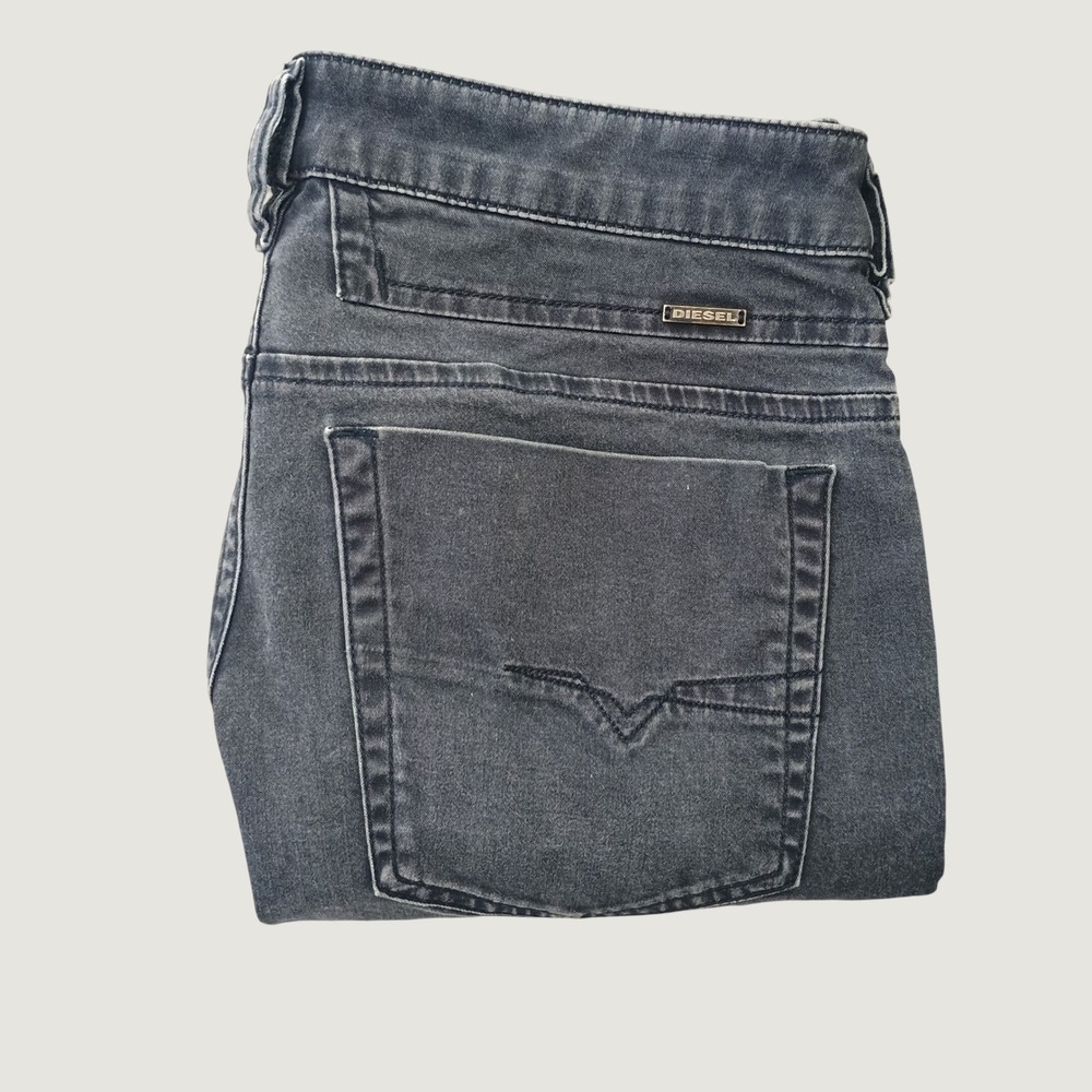 Diesel D-Bazer Tapered Jeans Mens 32x32 Dark Grey Wash Button Fly Stretch Denim